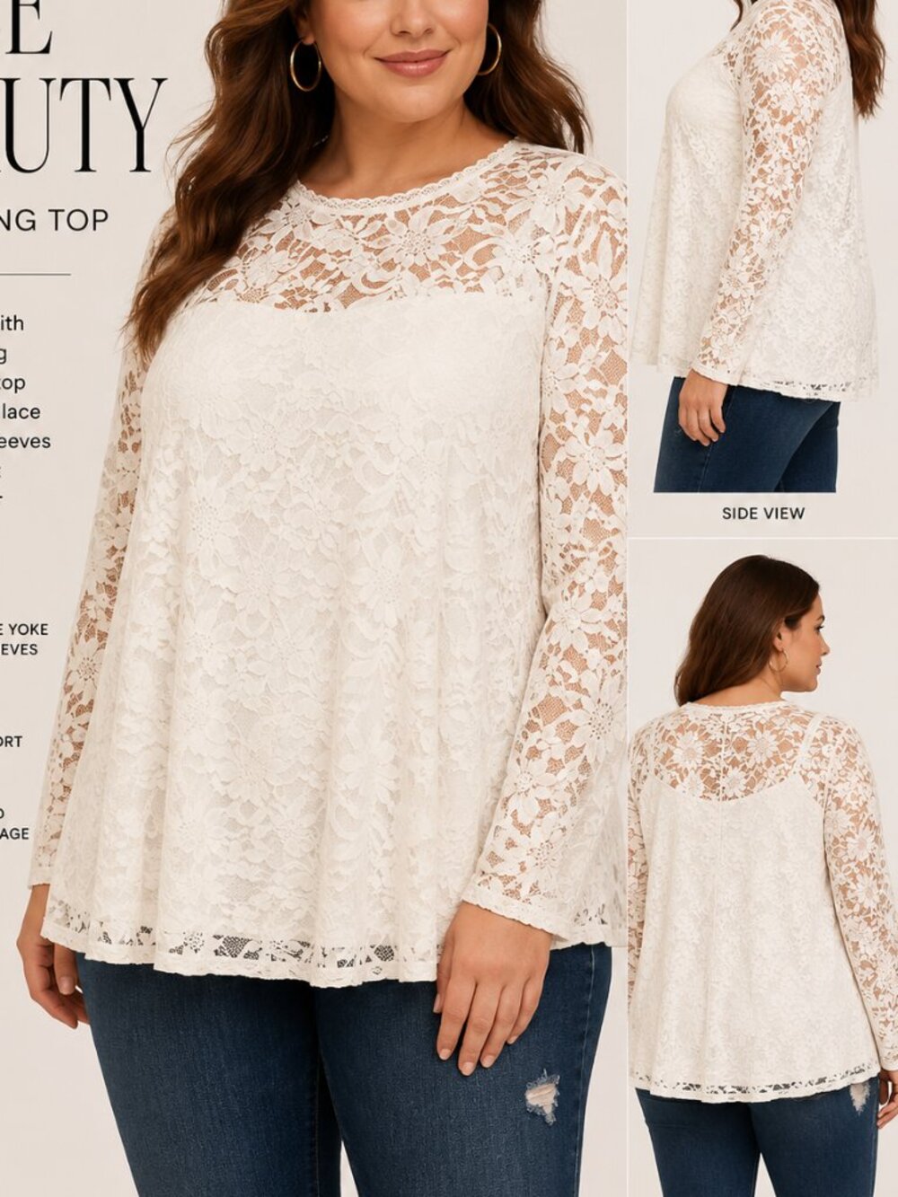 Torrid Romantic Cream Lace Long-Sleeve Feminine Dream Blouse